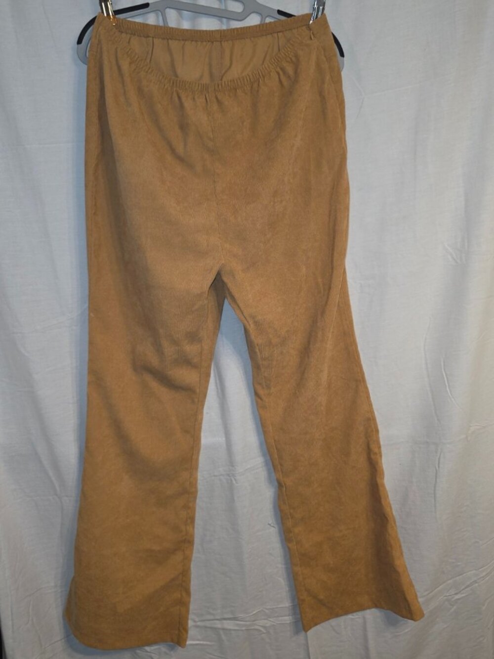 Corduroy Pants Wide Leg Hem Elastic Waist Orange Tan Womens Hippie Boho Grunge